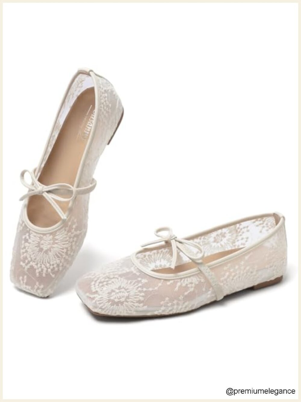 Square Toe Ballet Flats with Strap Lace Up Bow Shoes for Women